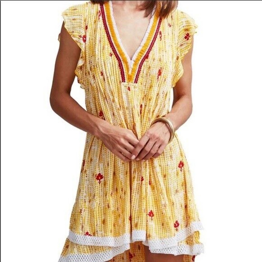 Poupette St Barth •Women XS• Sasha Dress in Fanciful Yellow Short Sleeve $550